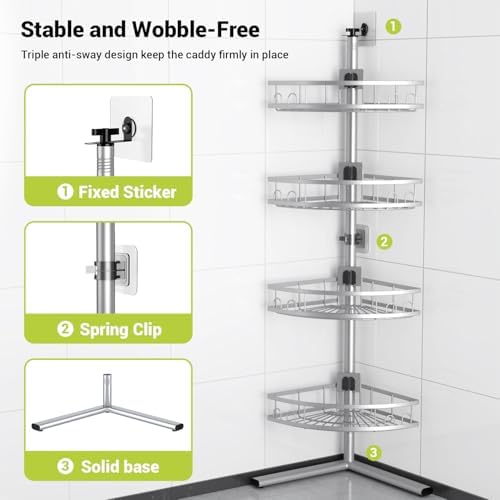 Aitatty Floor Standing Corner Shower Caddy - Rustproof Shower Stand Shelves