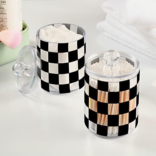 Fustylead 4 Pack Checkered Qtip Holder Dispensers, Plastic Apothecary Jar Bathroom Accessories Set for Cotton Ball, Swab, Round Pads, Floss