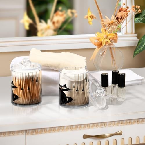 Qtip Holder Dispenser Apothecary Jars with Lids Cute Black Cat Clear Bathroom Container Cotton Swab Ball Holder 4 Pack