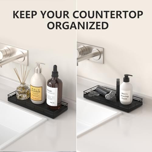 Bathroom Tray for Counter Top Organizer, Oak Wood Vanity Tray