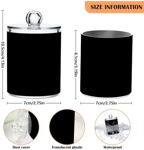 Gredecor 2 Pack Qtip Holder Clear Black Apothecary Jars with Lids Plastic Acrylic Bathroom Jars Vanity Countertop Canister Storage Organizer for Cotton Ball,Swabs,Pads,Floss