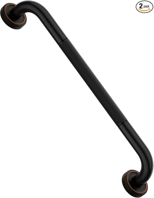 20 Inch Bronze Shower Grab Bar Oil Rubbed Black, Munzong Antique Brass Bathroom Grab Bar w/Anti-Slip Knurled Grip, Bathroom Balance Bar, Safety Handrail Support, Injury Elderly Senior Assist Handle
