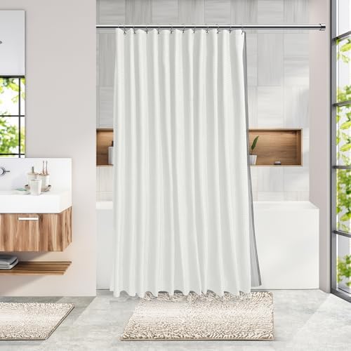 Clara Clark Bathroom Accessories Set - 27PC Bathroom Set with Adhesive Corner Shower Caddy Hanging, Bathroom Sets with Shower Curtain and Rugs, Ombre White Shower Curtain Set with Bathroom Trash Can