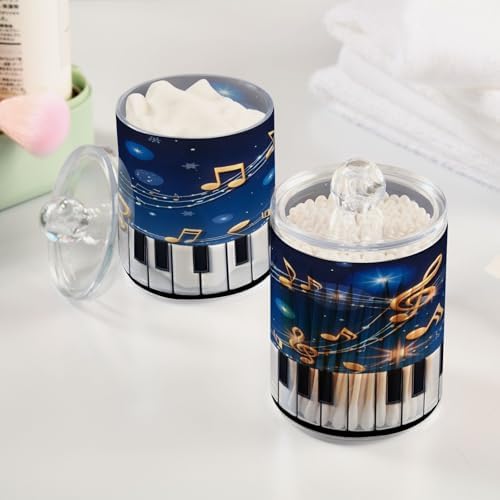 ALAZA Piano Key Music Note Blue 2 Pack Qtip Holder Dispenser for Cotton Swabs, Balls, Pads, Floss 10 oz Plastic Canister Organizer
