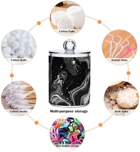 MNSRUU 2 Pack Qtip Holder Organizer Dispenser Black Marble Bathroom Storage Canister Cotton Ball Holder Bathroom Containers for Cotton Swabs/Pads/Floss