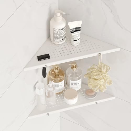 Qeke 10" Corner Shower Shelf, 2 Pack Tile Corner Shelves, Matte White