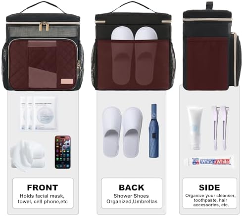 Portable Shower Caddy College Dorm Essentials (Full Size Bottle Compatible), Toiletry Bag for Women Men, Hanging Makeup Bag with Quickly Dry Mesh Base for Travel,Gym & Camping, Black