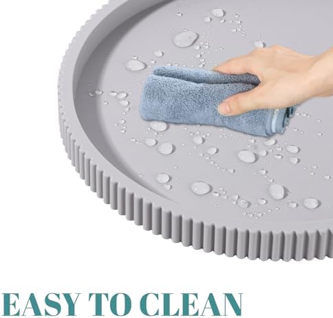 Silicone Bathroom Tray Round Perfume Tray Coffee Table Decor, 9" Light Grey