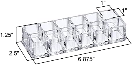 Amazing Abby - Charm - 2-Pack 12-Slot Acrylic Lipstick Organizer, Lipstick Holder, Lip Gloss Holder, Cosmetic Storage Display, Perfect Storage Solution for Drawer and Vanity (Slot Size: 0.9" x 0.9")