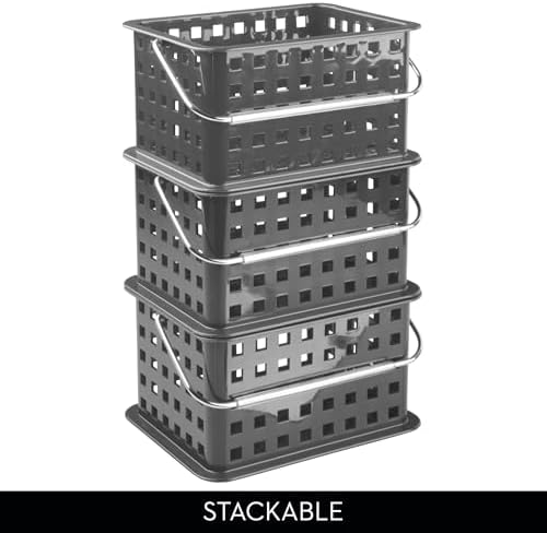 iDesign Stackable Shower Basket with Handle, Gray, Set of 3