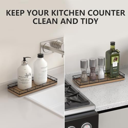 Bathroom Tray for Counter Top Organizer, Acacia Wood Vanity Tray
