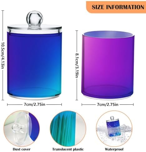 Gredecor 2 Pack Gradient Purple Blue Qtip Holder Organizer Dispenser Clear Bathroom Storage Canister Cotton Ball Holder Bathroom Containers for Cotton Swabs/Pads/Floss