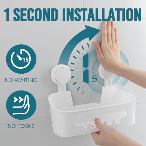 TAILI Shower Caddy Suction Cup, Heavy Duty Bathroom Organizer, Removable Shelves for Inside Shower, Shampoo, Waterproof Suction Plastic Storage for Bathroom Accessories Holder, White