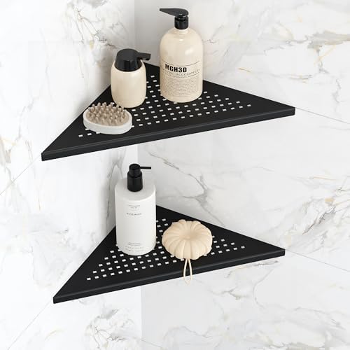 Qeke Corner Shower Shelves, 10” Recessed Tile Shower Shelf Black, 2 Pack