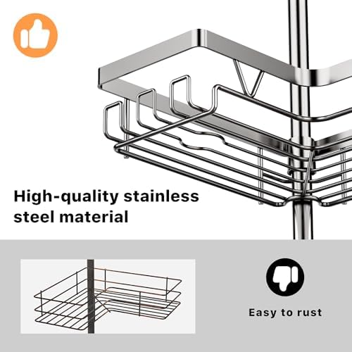 KEGII Corner Shower Caddy Tension Pole, Bathroom Organizer, Gunmetal Gray