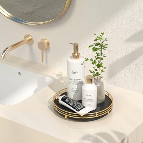 Oroyutor 9-Inch Oak Lazy Susan Vanity Tray, Gold Finish