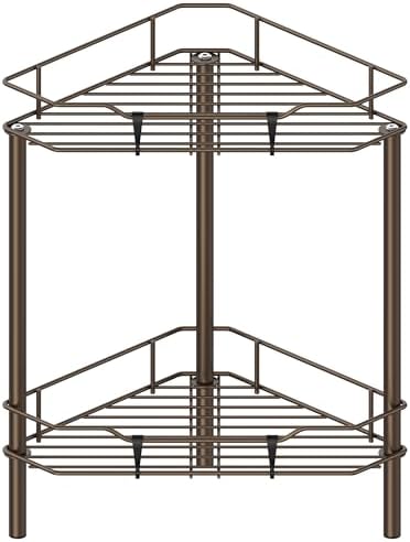 HuggieGems Metal Floor Standing Corner Shower Caddy, Bronze, 2 Tier