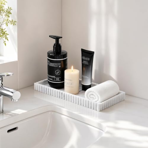 Silicone Bathroom Tray Vanity Tray Kitchen Counter Decor, Large, Marble