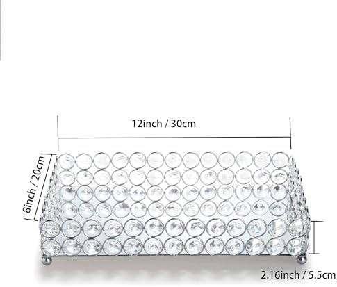 Feyarl Crystal Vanity Makeup Perfume Tray Ornate Jewelry Trinket Organizer Cosmetic Decorative Tray Skin Care Storage for Home Dressing Table Wedding Decoration(Rectangle 12" x 8")