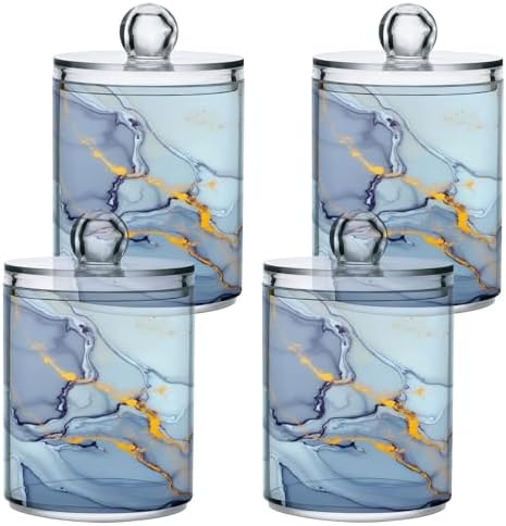 MNSRUU 4 Pack Qtip Holder Organizer Dispenser Teal Blue Marble Bathroom Containers Bathroom Vanity Storage Canister Apothecary Jars for Cotton Swabs/Pads/Floss