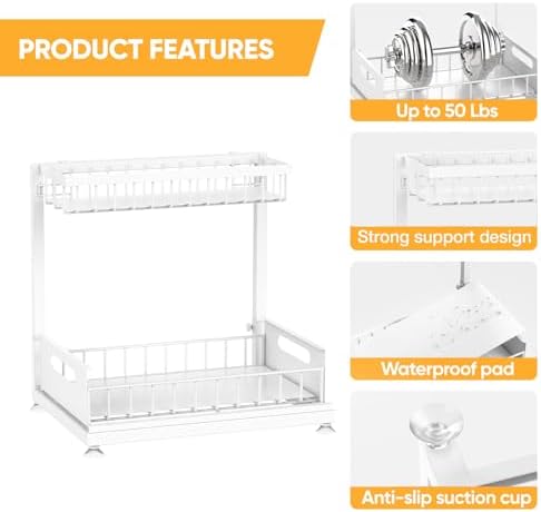 Saydear 2-Pack L-Shaped Under Sink Organizer, 2-Tier Pull-out Cabinet Rack