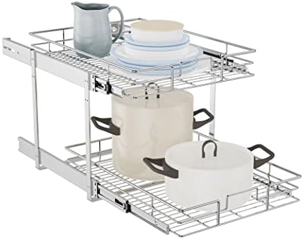 LOVMOR Individual Pull Out Cabinet Organizer, 2 Tier Slide Out Cabinet Drawers, Pots and Pans Organizer and Storage Pantry Shelf for Kitchen (17" W x 21" D)