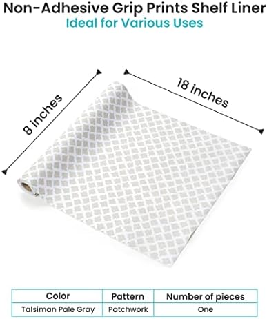 Con-Tact Brand Grip Prints Shelf Liner, Non-Adhesive Durable Liners, Slip-Resistant Drawer and Cabinet Covering, 18" x 8', Talisman Pale Gray, Pack of 1 Roll