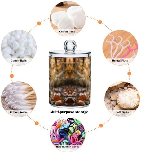 Dancing Squirrel Pattern Qtip Holder 4 Pack - 10 Oz Clear Plastic Apothecary Jar Set for Bathroom Organization - Versatile Canister Storage for Cotton Balls, Swabs, Rounds