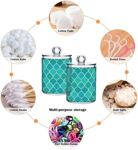 MNSRUU 2 Pack Qtip Holder Organizer Dispenser Glitter Teal Mermaid Scales Bathroom Storage Canister Cotton Ball Holder Bathroom Containers for Cotton Swabs/Pads/Floss