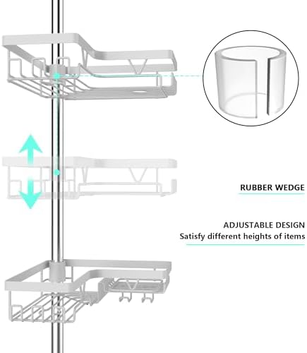 KEGII Corner Shower Caddy Tension Pole, Bathroom Storage, Matte White