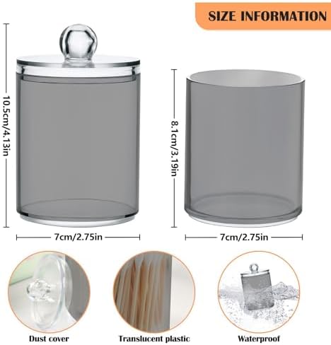 Gredecor 4 Pack Grey Qtip Holder Organizer Dispenser Clear Bathroom Storage Canister Cotton Ball Holder Bathroom Containers for Cotton Swabs/Pads/Floss