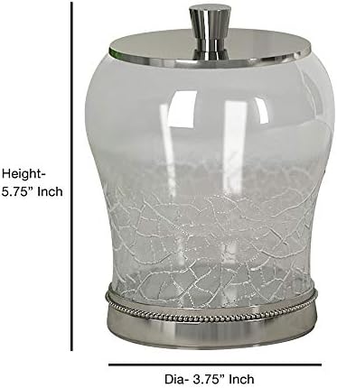 nu steel Container Coyote Qtip Dispenser Bathroom Vanity Storage Organiser, Canister, Apothecary Jar for Cotton Swabs, Rounds, Balls, Crackle Glass with Metal Trims (COY1H)