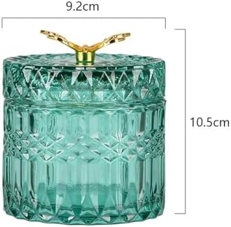 Glass Jewelry Jar with Lid, Cotton Swab Qtips Holder Dispenser Glass Candy Buffet Jar Small Glass Storage Jar Cute Butterfly Lids,Green,Little