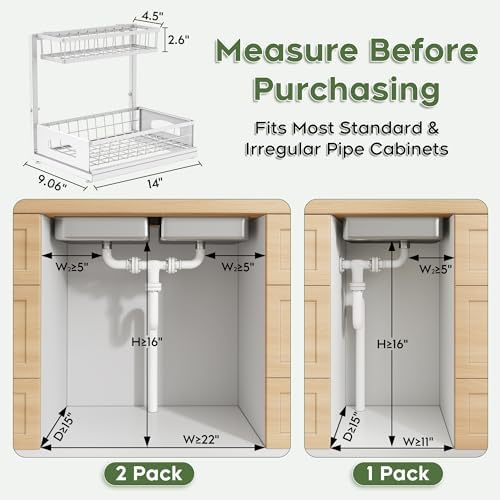 Under Sink Organizer, 1-Pack L-Shaped Metal Pull-Out Drawers for Kitchen