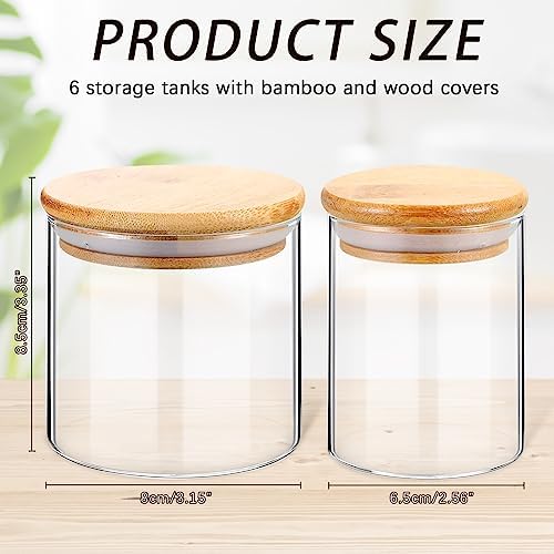 Dandat 6 Pack Glass Apothecary Bathroom Jars Bamboo Lids Countertop Storage