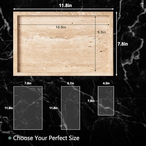 Natural Large Travertine Vanity Tray, Stone Organizer for Bathroom & Decor