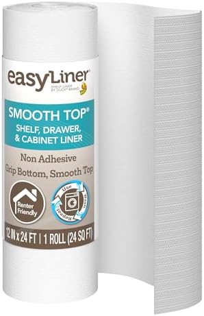 Smooth Top EasyLiner for Cabinets & Drawers, Easy to Install, Shelf Paper & Drawer Liner Non Adhesive, Non Slip Shelf Liner for Pantry, Kitchen Essentials, 12 in x 24 ft (Pack of 1), White