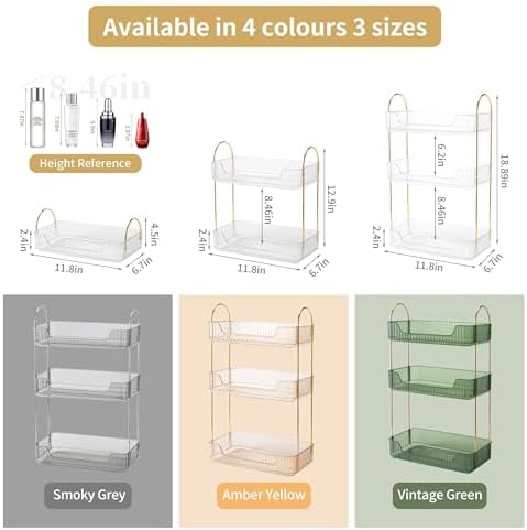 YCIA&DONE Bathroom Organizer Countertop, Makeup Storage, Skincare Cosmetic Tray Shelf, Perfume Holder Rack for Vanity Counter, Large Capacity, Easy to Install, Clean, 3 Tiers, Clear White
