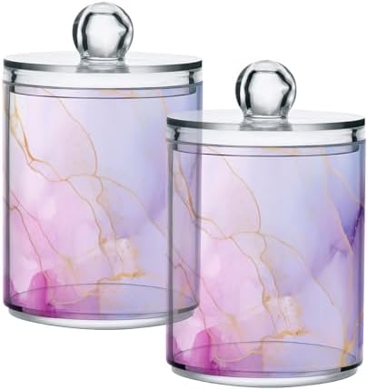2 Pack Qtip Holder Dispenser with Lids, Watercolor Gold Blue Marble Plastic Storage Containers,Bathroom Canisters Organizer for Cotton Ball, Cotton Swab, Cotton Round Pads, Floss 21215355