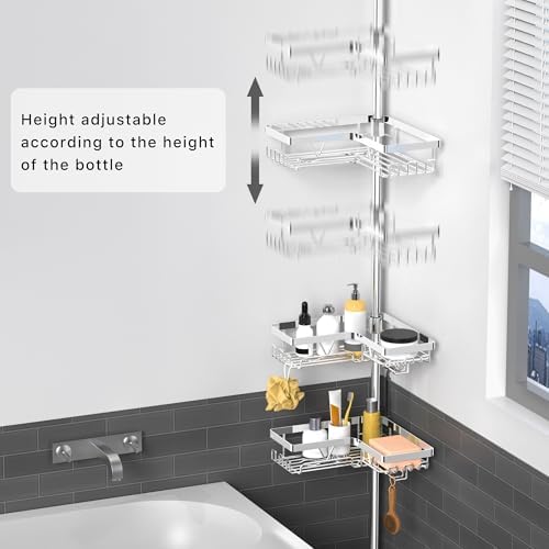 KEGII Corner Shower Caddy Tension Pole, Bathroom Storage Shelf, Chrome