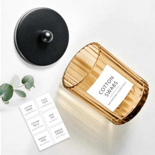 Amolliar Amber Glass Qtip Holder, Apothecary Jar for Bathroom(Black 2 Pack)
