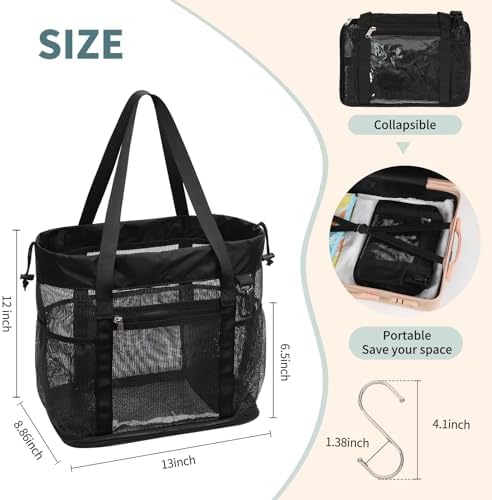 Large Shower Caddy Portable, Mesh Shower Caddy with Hook, Hanging Toiletry Bag with Dividers, Quick Dry Bathroom Tote Shower Bag with Bottom Zipper Open Design for Gym, Dorm, Camping, Beach, Travel