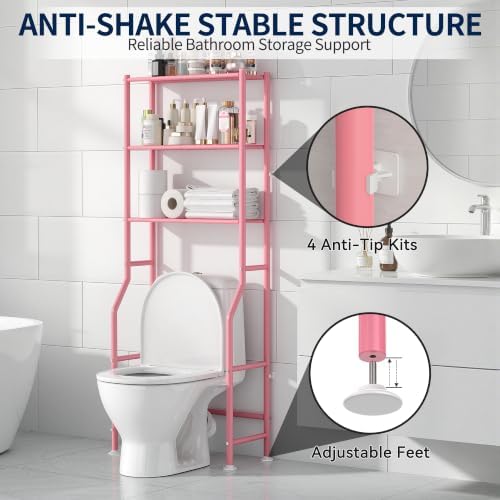 Livilord 3-Tier Over Toilet Storage Rack, Anti-Wobble, Pink