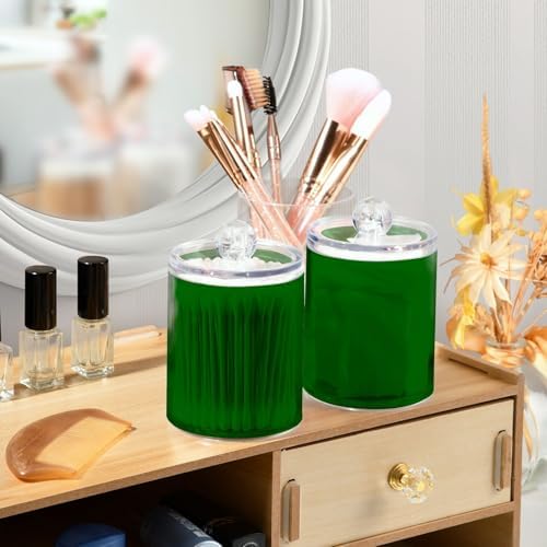 Gredecor 4 Pack Dark Green Qtip Holder Organizer Dispenser Clear Bathroom Storage Canister Cotton Ball Holder Bathroom Containers for Cotton Swabs/Pads/Floss