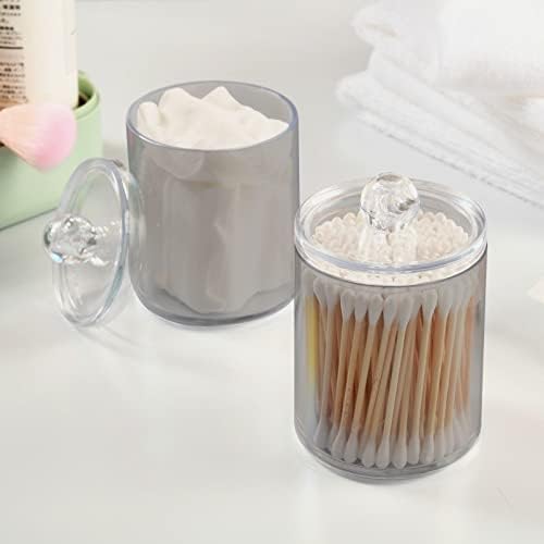 SHJI Grey Qtip Holder Organizer Dispenser Cotton Swabs Cans Plastic Jars with Lid Set 4 Pack Bathroom Storage Canister for Cotton Ball Floss Cotton Pads