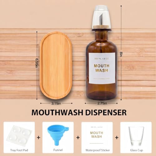 11.8OZ Glass Mouthwash Dispenser, Set of 2, Amber
