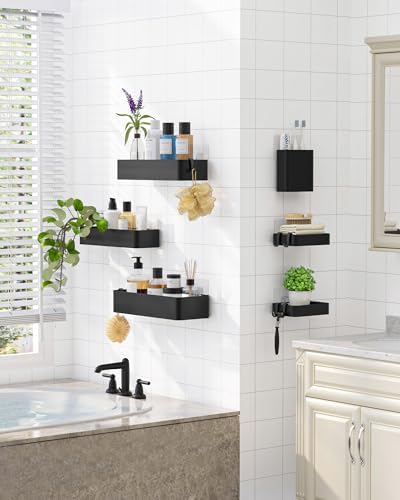 Kitsure Large Shower Caddy - Adhesive 6-Pack Bathroom Shelves, Black