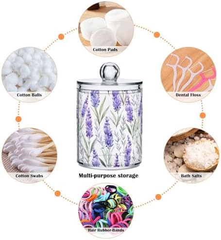 2 Pack Qtip Holder Dispenser With Lids, Watercolor Purple Lavender Plastic Storage Containers, Bathroom Canisters Organizer for Cotton Ball, Swab, Round Pads, Floss 21215316