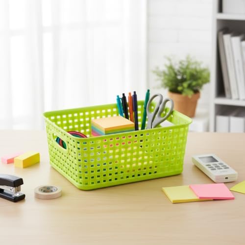 Plastic Storage Woven Basket Bins, 6 Packs
