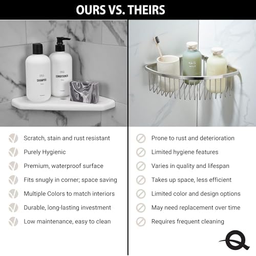 Questech 8" Corner Shower Shelf - Lugged for New Construction, Shower Organizer for Tiled Walls, Corner Caddy Soap Dish Bathroom Storage, Geo Lugged, Brushed Nickel Finish